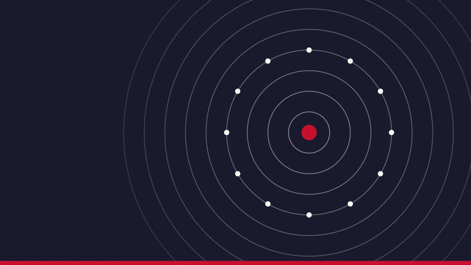 Cercles concentriques sur fond bleu nuit autour d'un point rouge central